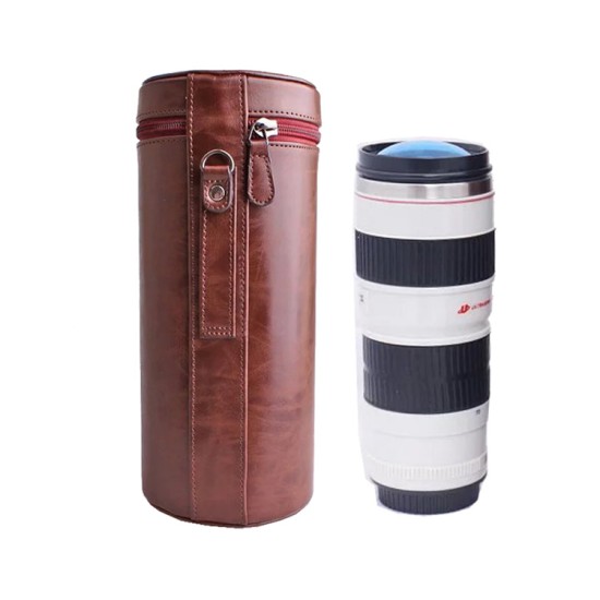 Retro PU Leather Lens Pouch Bag Protective Case for Universal DSLR Camera coffee_Medium