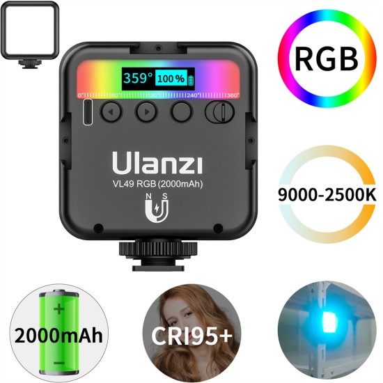 Vl49 Rgb Full Color Led Video Light 2500k-9000k 800lux Large-capacity Battery Magnetic Mini Fill Lamp black