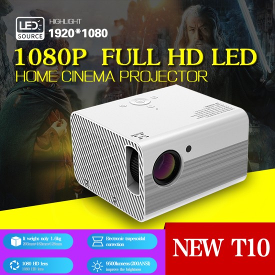 T10 Full HD 1080p Led Projector 7200 Lumens Miracast Wifi Mirroring Projector Bluetooth Speaker T10A black US Plug