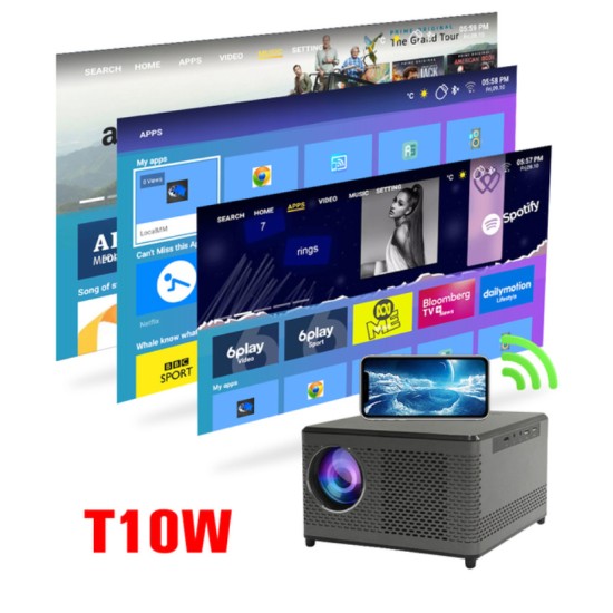 T10 Full HD 1080p Led Projector 7200 Lumens Miracast Wifi Mirroring Projector Bluetooth Speaker T10W black EU Plug