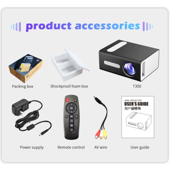 T300 LED Mini Projector Portable Kids Home RC Media Audio Player black_U.S. regulations