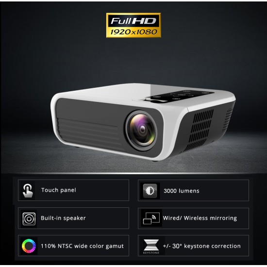 T500 Android Smart Portable Digital Projector WIFI Home Use 1080P High Definition Projector white_UK Plug-Android