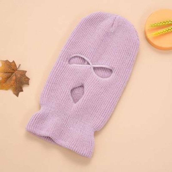 Face Mask Ski Mask Winter Cap 3 Hole Balaclava Hood  Warm Beanie Hat  Three-hole pink_One size