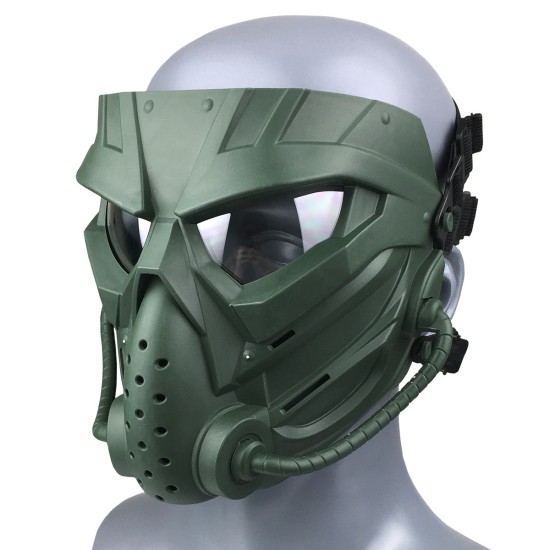 Full Face Mask Cycling Protective Mask Outdoor Game Mask Green (transparent mirror)_One size