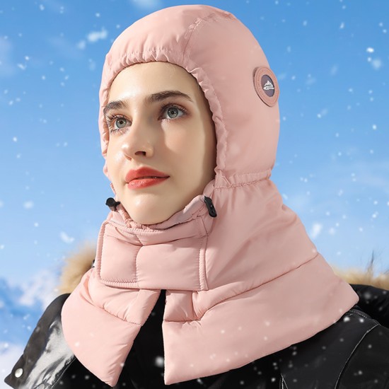 Outdoor Down Cotton Ski Hat Windproof Waterproof Thick Winter Warm Hat with Neck Flap for Hiking Fishing Khaki