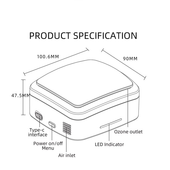 Mini Portable Ozone Generator Air Purifier USB Rechargeable Deodorizer Sterilizer for Car Home Ozone Sterilization x1 ozone box white