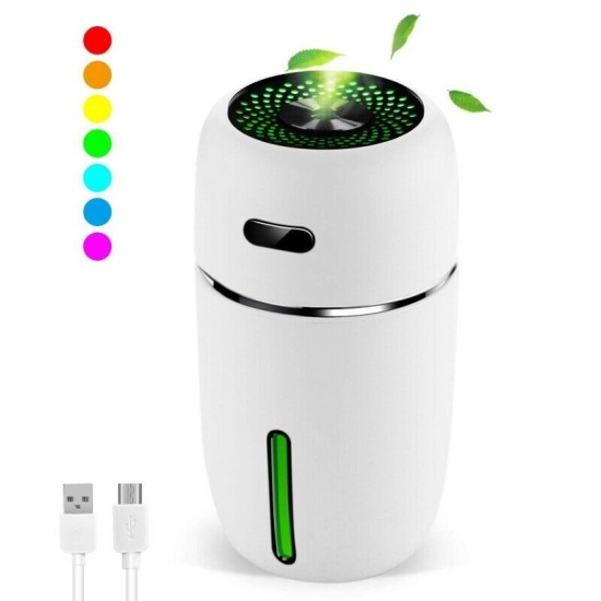 Mini USB Air Humidifier Aroma Diffuser Car Essential Oil Air Purifier with LED white