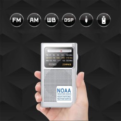 FM/AM Emergency Pointer Tuning Radio Mini Handheld Pocket Radio Speaker with Dsp Digital Signal Processor Silver