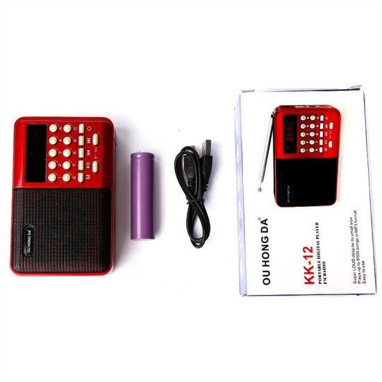 K12 Portable FM Radio Speaker Mini Handheld Rechargeable Mp3 Mp4 Card Player Recorder Red