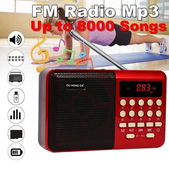 K12 Portable FM Radio Speaker Mini Handheld Rechargeable Mp3 Mp4 Card Player Recorder Red