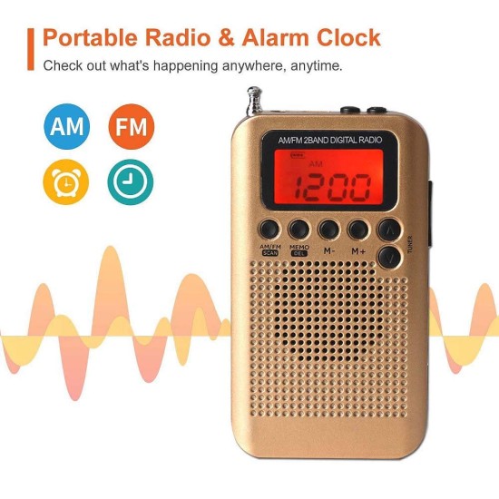 Portable AM FM Two Band Radio with Alarm Clock & Sleep Timer Digital Tuning Stereo Radio with 3.5mm Headphone Jack for Walking Jogging Camping black