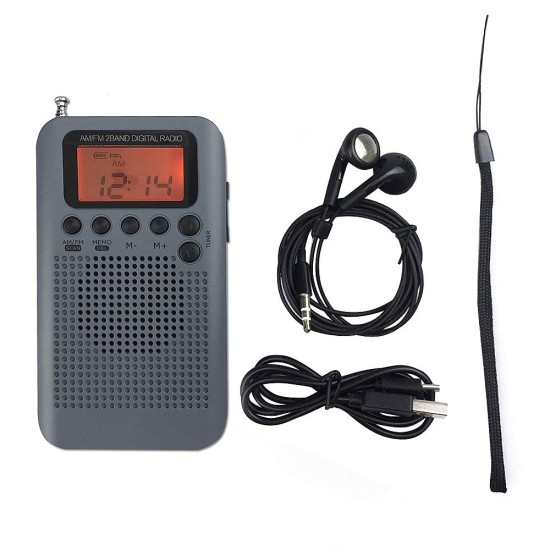 Portable AM FM Two Band Radio with Alarm Clock & Sleep Timer Digital Tuning Stereo Radio with 3.5mm Headphone Jack for Walking Jogging Camping black