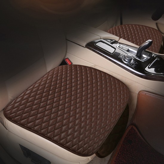 3pcs Universal Car Seat Cover PU Leather Cushions Organizer Auto Front Back Seats Covers Protector Mat  Brown single