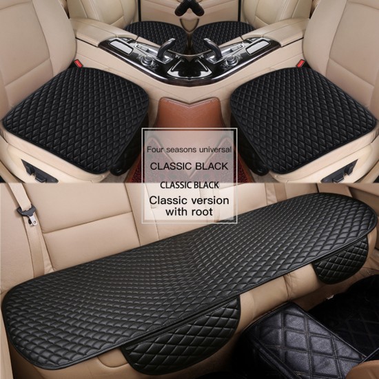 3pcs Universal Car Seat Cover PU Leather Cushions Organizer Auto Front Back Seats Covers Protector Mat  Black set