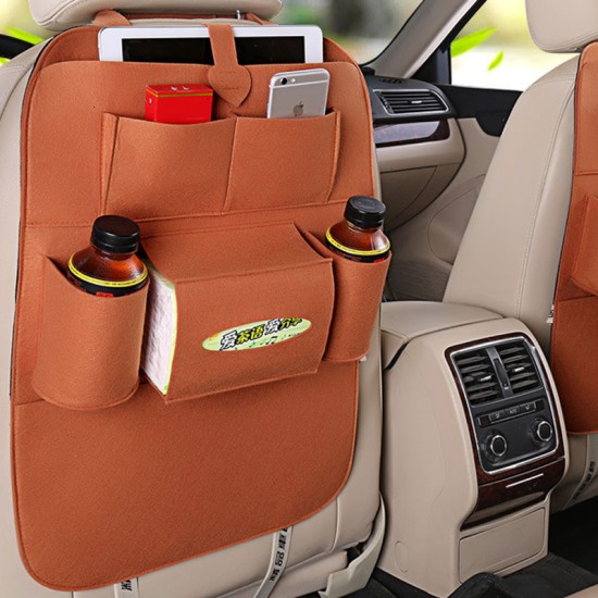 Car Back Seat Felt Multi Pocket Hanging Storage Bag Organiser Car Seat Back Bag Auto Travel Holder Car Accessories brown_1 pc