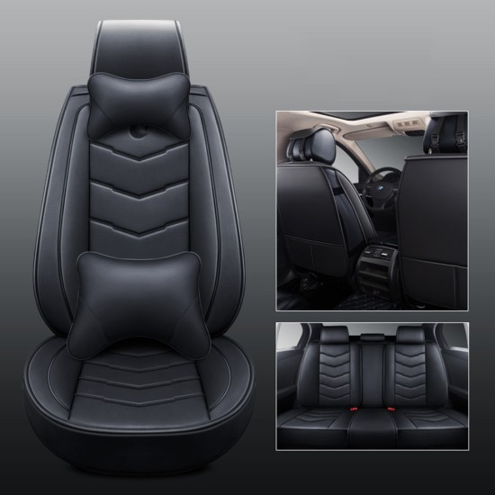 Universal Car Seat Covers 3D PU Leather Set Cushion Full Protector All Black Deluxe Edition