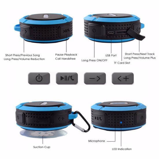 C6 Outdoor Wireless Bluetooth Speaker - Bluetoo 4.1, Built-in Mic, Shock Resistance, IPX4, Waterproof  (Black)