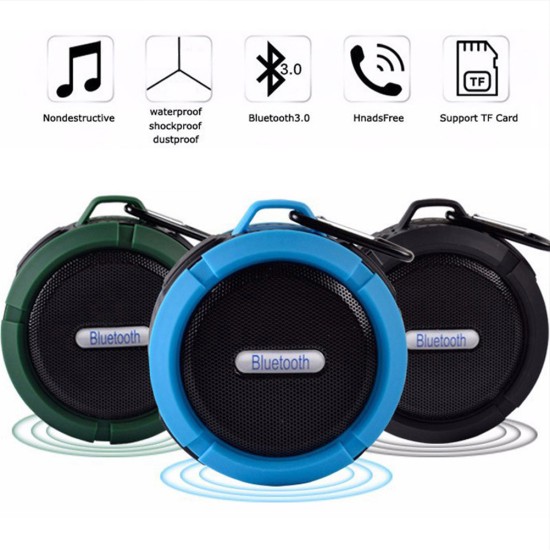 C6 Portable Ip65 Waterproof Bluetooth-compatible  Speaker Big Suction Cup Hook Stereo Outdoor Sports Tf Subwoofer Mini Speaker black