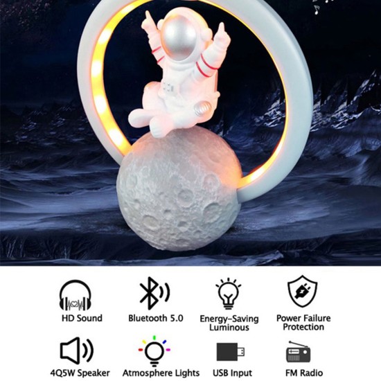 Magnetic Levitation Astronaut Spaceman Bluetooth Speaker RGB Mini Radio Portable Audio Subwoofer 598b Silver