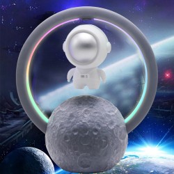 Magnetic Levitation Astronaut Spaceman Bluetooth Speaker RGB Mini Radio Portable Audio Subwoofer 598b Silver