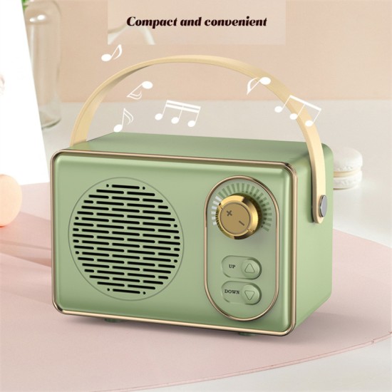 Mini Retro Bluetooth-compatible Speaker Wireless Classic Fm Radio Portable Usb Interface Travel Music Player Green