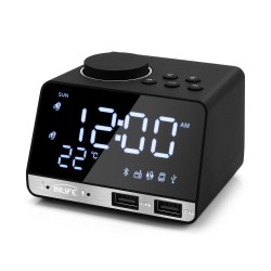 Plastic K11 Digital Bluetooth-compatible  Speaker Alarm Clock Radio Usb Charge Built-in Temperature Sensor Creative Led Display Speaker black_UK plug