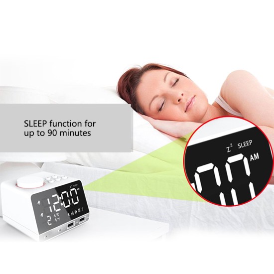 Plastic K11 Digital Bluetooth-compatible  Speaker Alarm Clock Radio Usb Charge Built-in Temperature Sensor Creative Led Display Speaker White_Eu plug