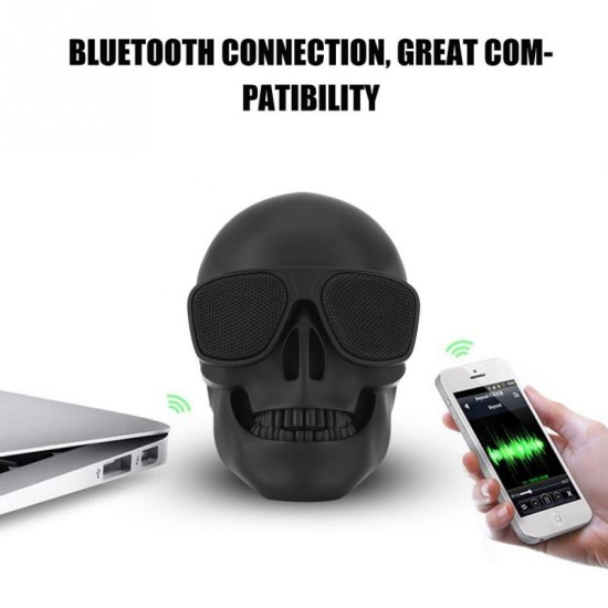 Portable Mini Skull Head Speaker Wireless Bluetooth Stereo Speaker HD Bass Speaker black