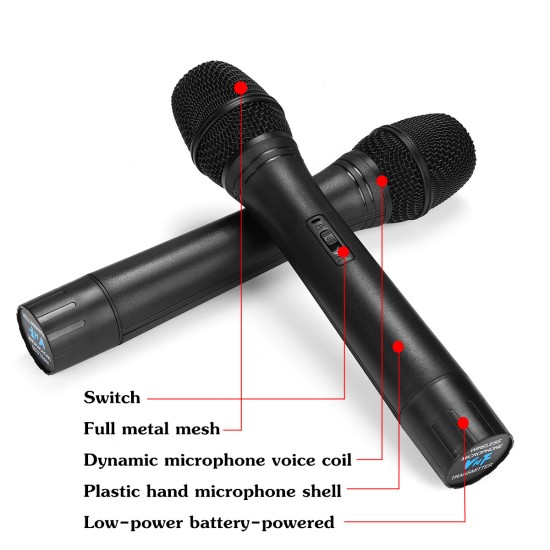 Professional Wireless Microphone System Karaoke Dual Handheld Dynamic Microphones Mic for Home Party KTV black_UK plug