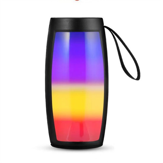 RGB Colorful Luminous Speaker Bluetooth Portable Card Fm Speaker Music Player with Lanyard Black