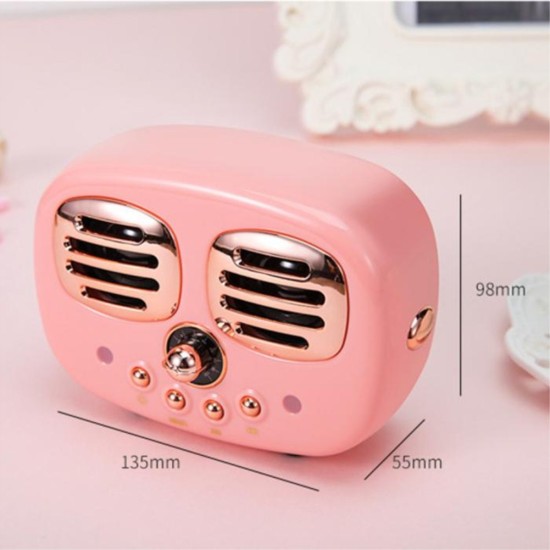 Retro Bluetooth Wireless USB TF Card Dual Speaker Small Speaker Box Pink