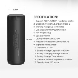 T2 Cylindrical Bluetooth-compatible Speaker Waterproof Wireless Loudspeaker Outdoor Sports Bicycle Audio Support TF Card FM Radio blue