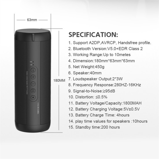 T2 Cylindrical Bluetooth-compatible Speaker Waterproof Wireless Loudspeaker Outdoor Sports Bicycle Audio Support TF Card FM Radio blue