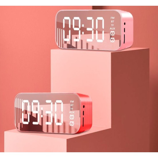 Wifi Mini Alarm Clock Nanny Clock Mirror Subwoofer Bluetooth Speaker Pink