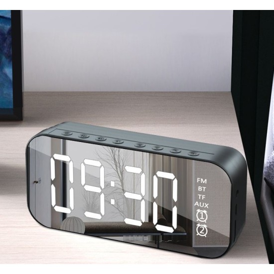 Wifi Mini Alarm Clock Nanny Clock Mirror Subwoofer Bluetooth Speaker white