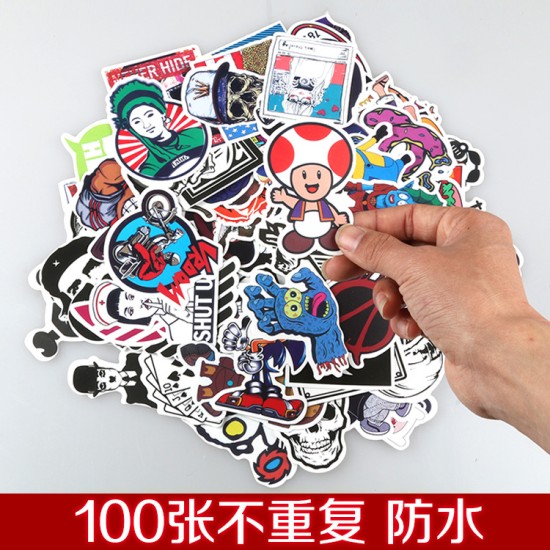 100pcs Non Repeating PVC Cartoon Colorful Printing Stickers Decals for Car Skate Skateboard Laptop Luggage - Random Delivery Random delivery