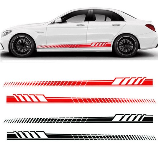 2pcs/Set Car Auto Body Stickers Long Stripe Side Skirt Decoration Vinyl Decals black