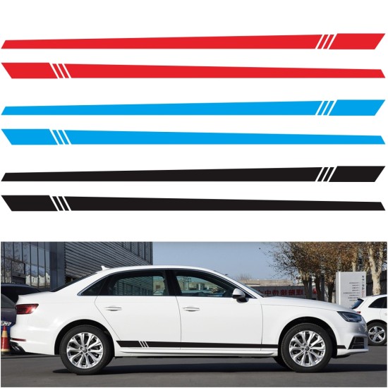 2pcs/lot 220x8cm Car Sticker Stripe Style Side Stripes Car Both Body Stickers Decal Car Wrap Vinyl Film Automobiles Products Car Accessories black