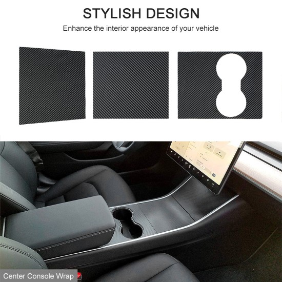 3D Center Console Wrap Kit Carbon Firber Sticker Protector for Tesla Model 3