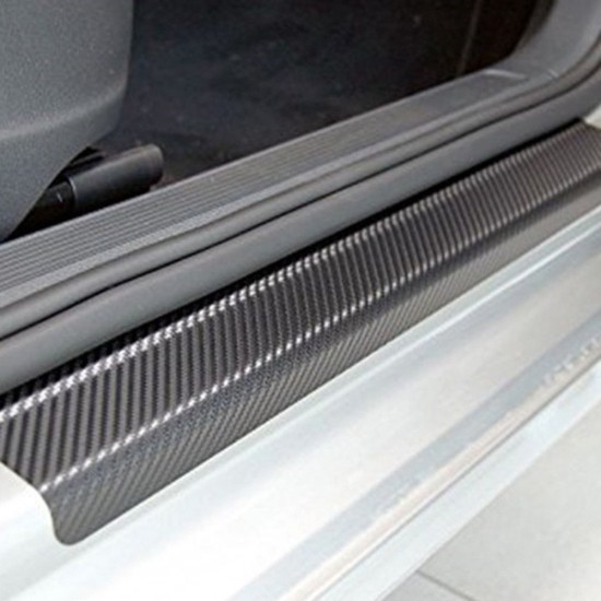 4Pcs/set 3D Carbon Fiber Black Car Door Sill Scuff Plate Cover Anti Scratch Sticker black