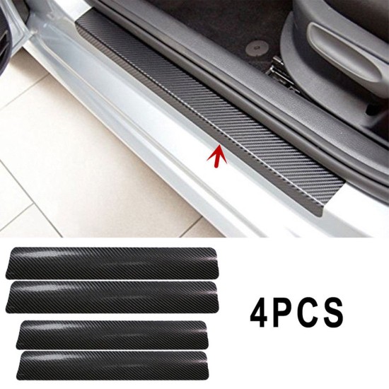 4Pcs/set 3D Carbon Fiber Black Car Door Sill Scuff Plate Cover Anti Scratch Sticker black