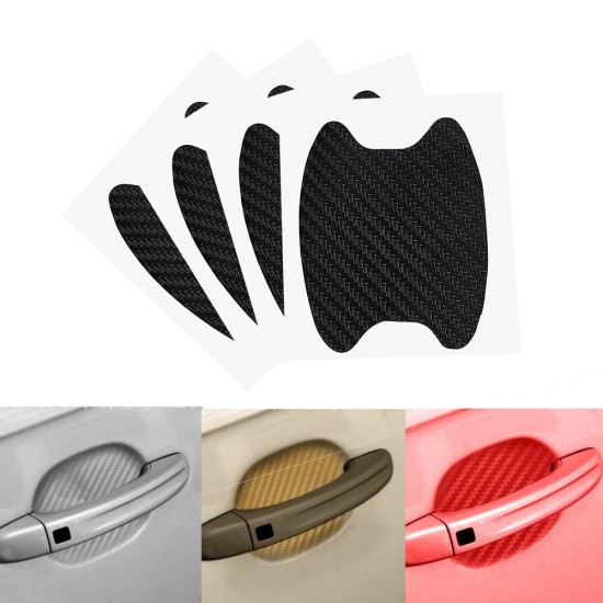 4pcs/set Carbon Fiber Adhesive Sticker Car Handle Protection Sticker Silver