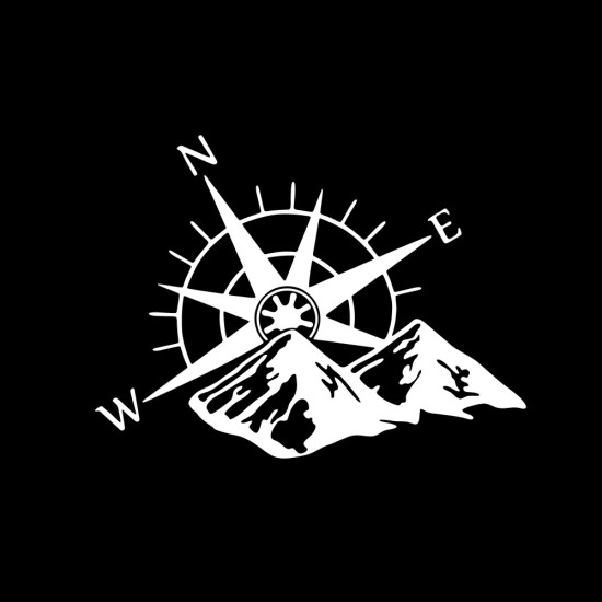 Car Hood Sticker Compass Mountains Sticker Large Decal Camper Van Motorhome Wall Art Vinyl white