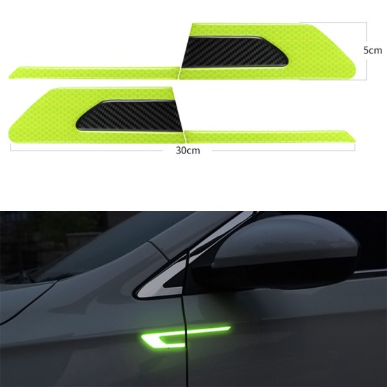 Car Reflective Strip Door Warning Reflector Carbon Fiber Universal Luminous Stickers Decals Door sticker - black + green