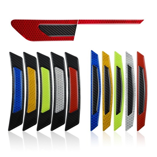 Car Reflective Strip Door Warning Reflector Carbon Fiber Universal Luminous Stickers Decals Door sticker - blue + black