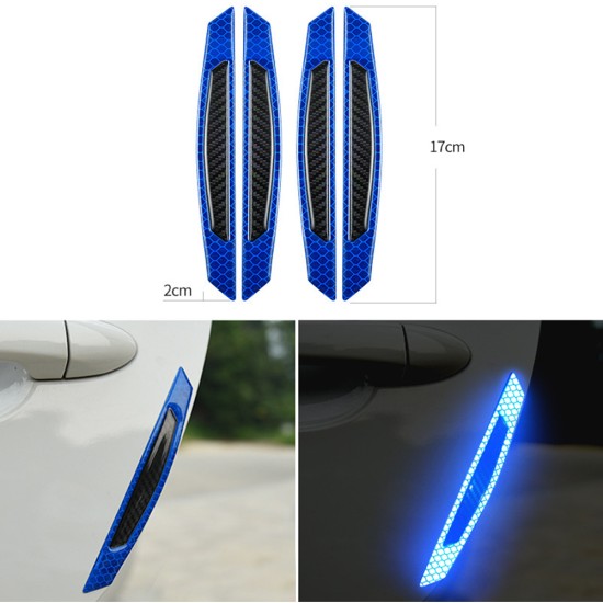 Car Reflective Strip Door Warning Reflector Carbon Fiber Universal Luminous Stickers Decals Door sticker - blue + black