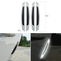 Car Reflective Strip Door Warning Reflector Carbon Fiber Universal Luminous Stickers Decals Door sticker - white + black