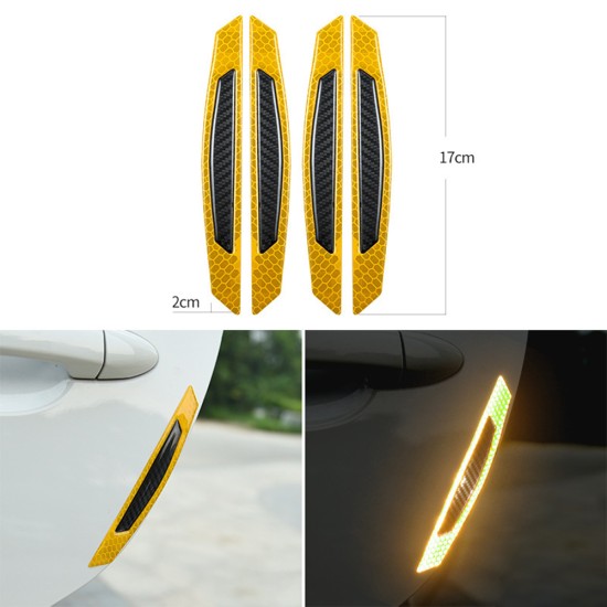 Car Reflective Strip Door Warning Reflector Carbon Fiber Universal Luminous Stickers Decals Door sticker - yellow + black