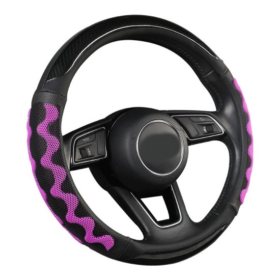 Car Supplies Steering Wheel Cover Genuine Leather SUV Four Seasons Universal Absorbent Non-slip  Cow Skin Cover Black and pink_38cm