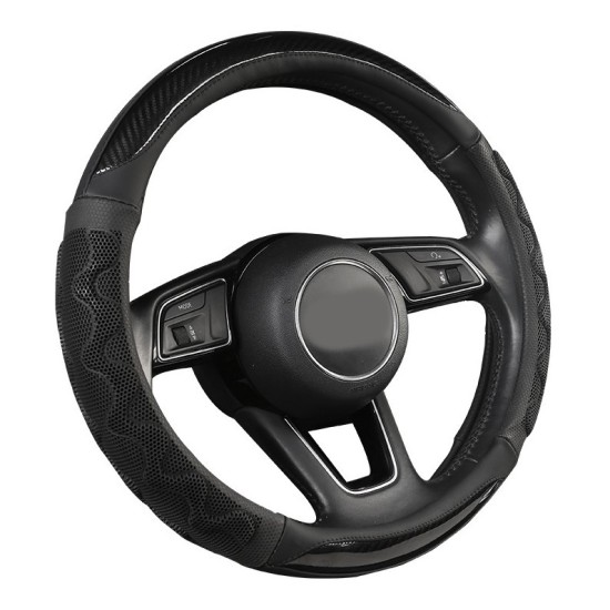 Car Supplies Steering Wheel Cover Genuine Leather SUV Four Seasons Universal Absorbent Non-slip  Cow Skin Cover black_38cm